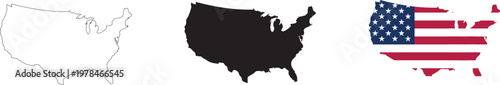 Vector illustration of the United States in three different styles and designs