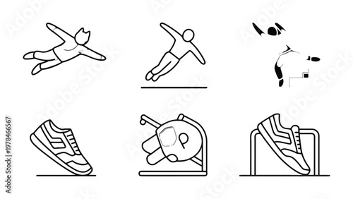 Sporty Sketch Compilation: Dynamic line art illustrations capture the essence of various athletic pursuits and accessories, embodying action and movement.