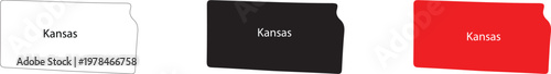 Kansas vector graphic illustration with three colored state outline designs