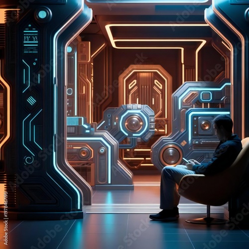 Hight technology Use at home and offices, mobile, laptop and screen in a futuristic way 