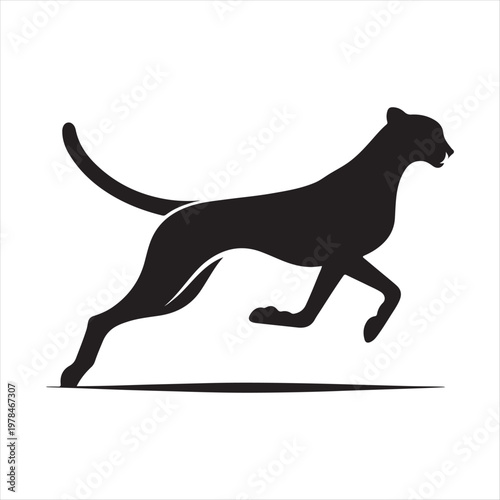 running cheetah vector silhouette line art logo design concept illustration idea