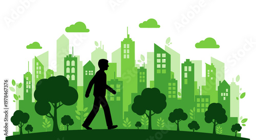 Silhouette of man walking alone.