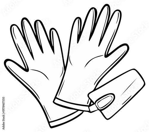 Line art gloves outline pair cartoon style hand protection illustration drawing