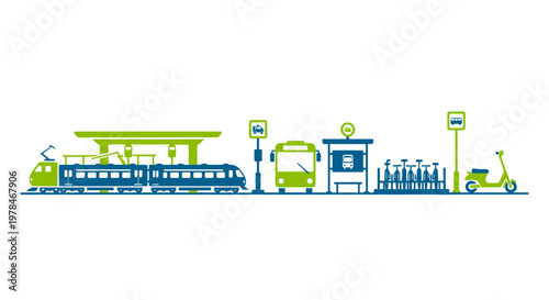 Bus Stop with Bus and Scooter.