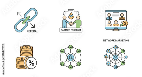 Business icons on white background.