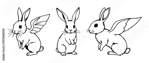 Wolpertinger animal set with graphic sketchy black line art design featuring mythical creatures, Bavarian folklore, legendary animals with fantasy and wildlife