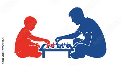 Man and boy playing chess game.