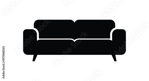 Simple black sofa illustration with a clean modern design silhouette