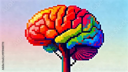 Colorful pixel art brain