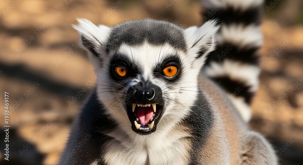 Fototapeta premium Close-up portrait of aggressive lemur showing teeth in natural habitat