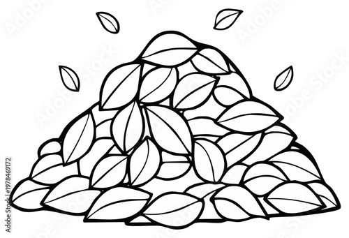 Pile of leaves, autumnal seasonal concept, outline illustration.
