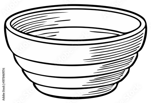 Detailed drawing of a simple tiered ceramic bowl in black and white