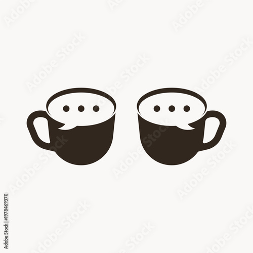 Two coffee cups with speech bubble conversation concept in minimalist flat vector style