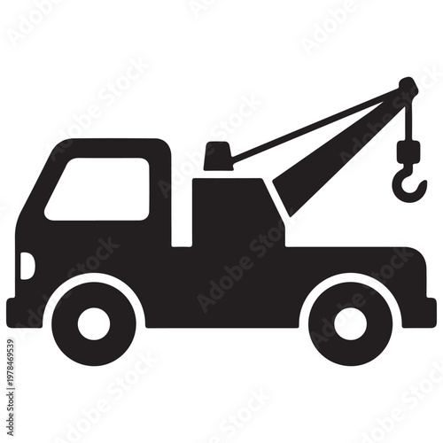 Black Silhouette of a Tow Truck with Crane