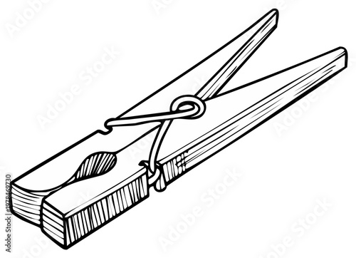 Simple Line Art Illustration of a Wooden Clothespin Peg Laundry Fastener for Hanging Clothes Drying