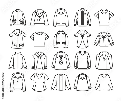 set of clothes, shirt and jacket icons line illustration