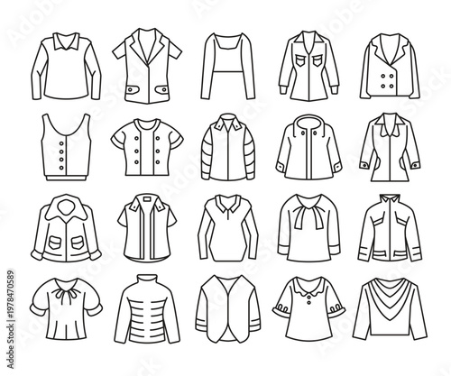 set of clothes, shirt and jacket icons line illustration