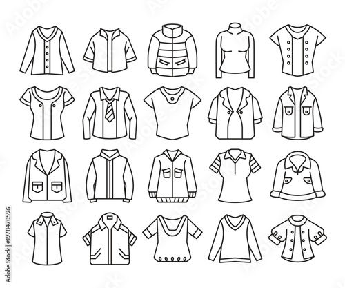 set of clothes, shirt and jacket icons line illustration