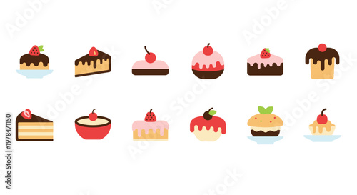 Assorted desserts are displayed on a table with cakes and cupcakes.