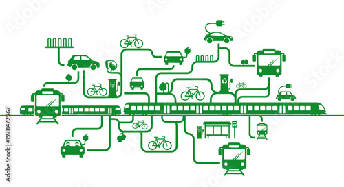 Green transportation and vehicle icons network.