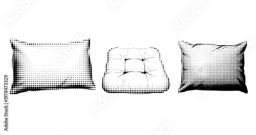 Pillows arranged side by side on white background. not ideal dots
