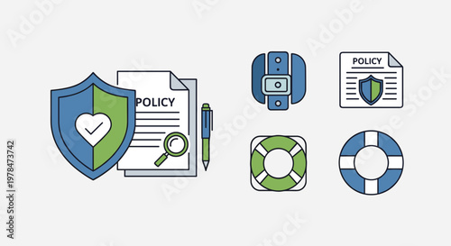 Insurance Policy Protection Safety Icons Set.