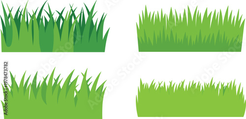 Green grass border collection set, fresh spring meadow lawn tufts for outdoor nature landscape vector illustration