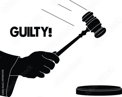 Silhouette of a judge's hand lowering a gavel. Hand holding a gavel silhouette vector