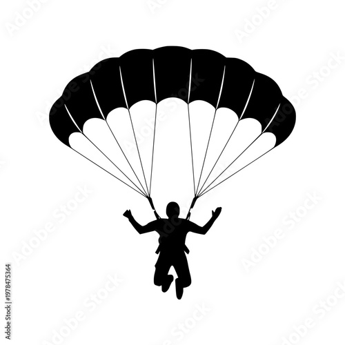 Silhouette of a person paragliding through the air with a parachute