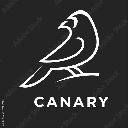 Minimalist Canary Bird Line Art Logo Design on Dark Background