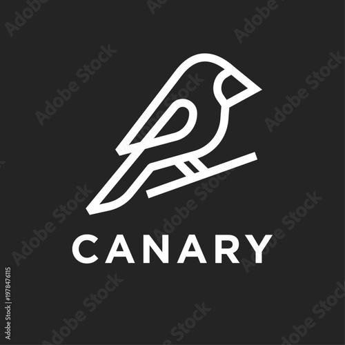 Minimalist Line Art Canary Bird Logo Design Perched on a Branch with Text