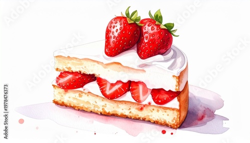 Strawberry Shortcake Slice Watercolor Painting