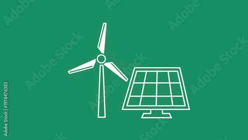 Wind Energy Icon with Solar Panel on Green Background