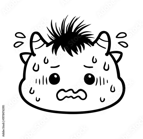 Panicked and Confused Little Oni Demon Character Illustration Black and White Line Art Vector