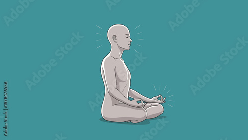 Meditation Person in Seated Yoga Pose on Blue Background
