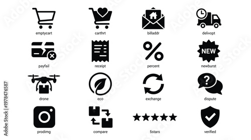 Collection of ecommerce and shopping icons in black