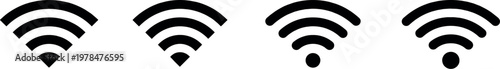Wifi signal icon set, wireless internet connection symbols and network hotspots, vector communication wave pictograms on transparent background