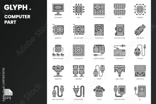 Computer Part Icon pack for your website, mobile, presentation, and logo design. Computer Part Icon solid design. Vector graphics illustration and editable stroke.