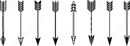 Tribal arrow silhouette collection set, ethnic bow weapon icons for bohemian and rustic design styles vector