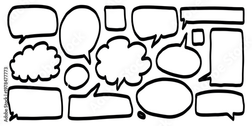 Hand drawn speech bubbles set with comic dialog boxes doodle frames and chat shapes for messaging and design