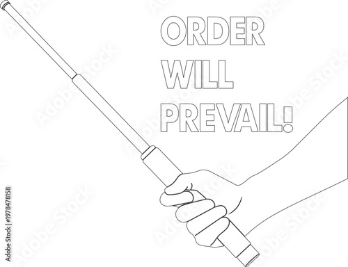 Illustration drawing of a man's hand holding a police baton side view. Police night stick vector illustration. 