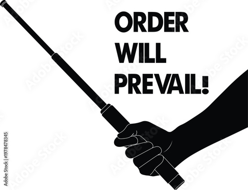 Silhouette of a hand holding a police baton side view vector illustration. Truncheon vector. Police night stick. 