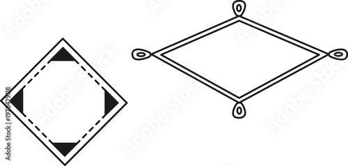 A diamond-shaped structure composed of interconnected triangular and hexagonal patterns