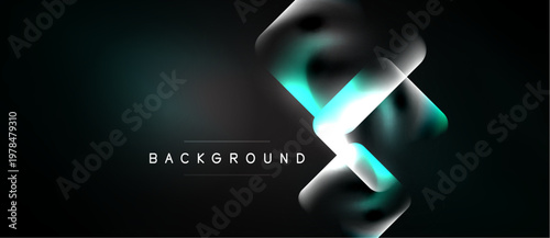 Abstract design features glowing lines, shapes over dark background. Text reads BACKGROUND. Modern, minimalist aesthetic.