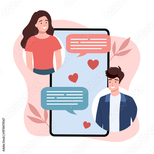 Online Dating On Valentine's Day using modern style vector view