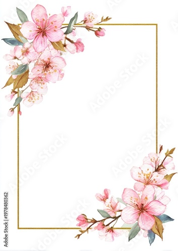 Vintage spring-floral rectangle frame illustration watercolor rectangular.