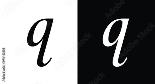 A stark visual contrast features the lowercase letter q displayed in black and white