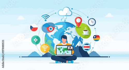 Global communication and technology network connecting people worldwide.