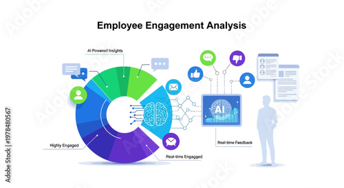 Employee engagement analysis with segmented data visualization and artificial intelligence integration.