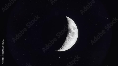 Cinematic Ultra Realistic Crescent Moon in Starry Night Sky, Space and Astronomy Background
